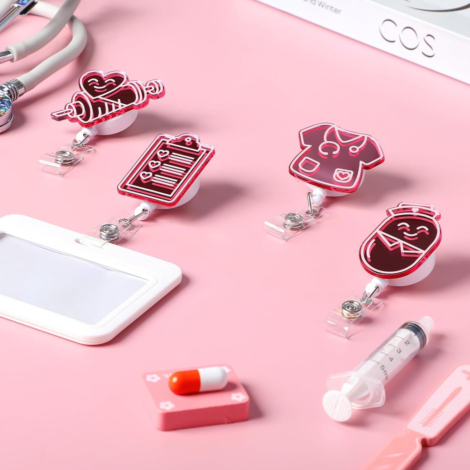 Wholesale PVC Gradient Color Medical Acrylic Badge Scroll Extendable Keychain